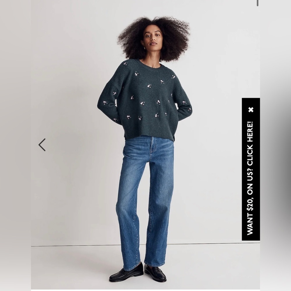 Madewell embroidered cross stitched floral green sweater XL NWT
